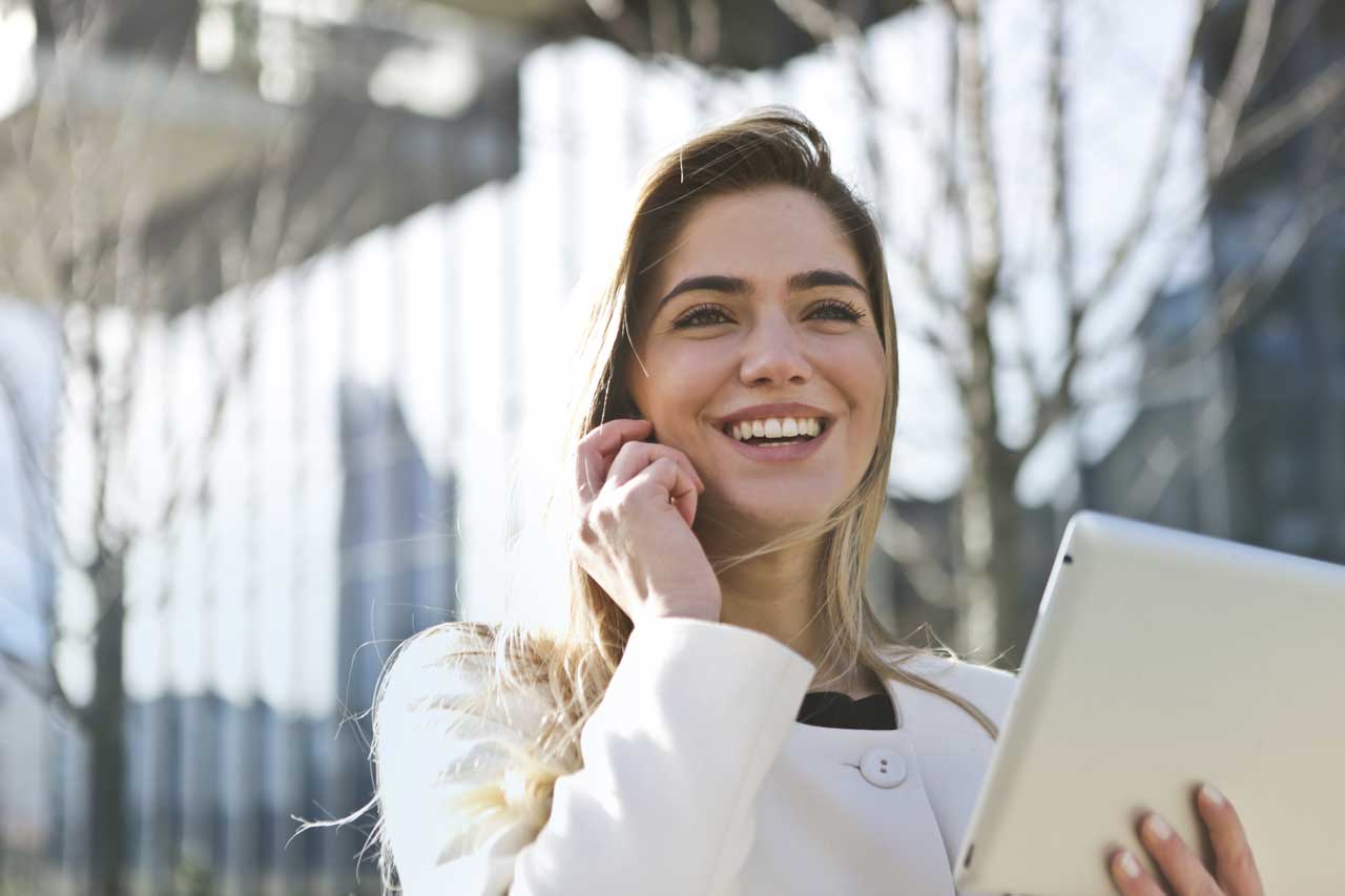 Happy woman on phone image